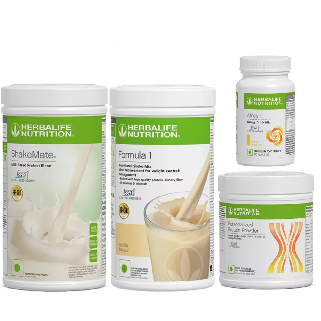 Herbalife Formula 1 Vanilla Nutritional Shake, Shakemate, 200g Protein Powder, and Afresh Wellness Pack